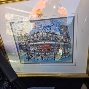 Framed Wrigley Field Artwork with Gold Frame